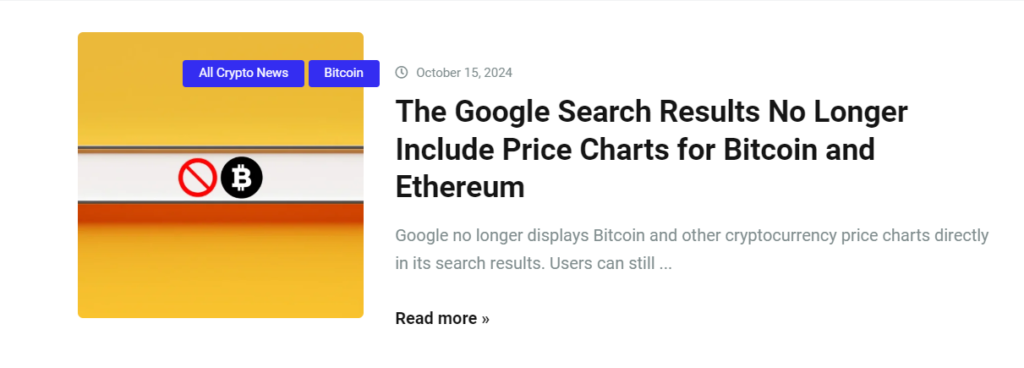 Google  search  Result No Longer Include Price Charts for Bitcoin & Ethereum